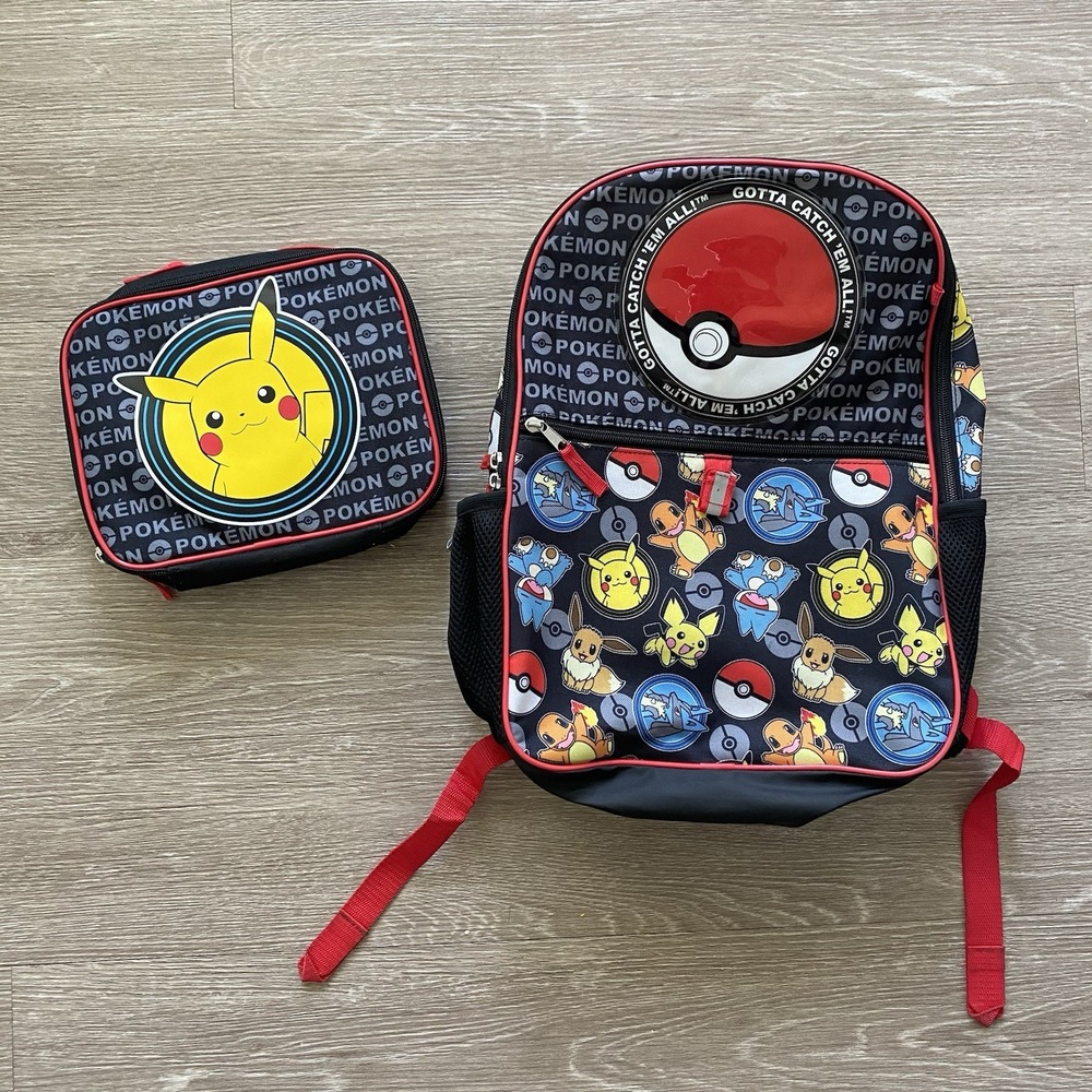 Bioworld Pokemon Backpack & Lunch Box Set School Pikachu Eevee Charmander